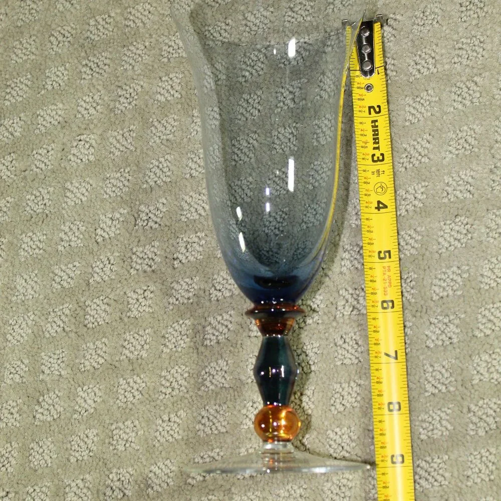 Mikasa Estate Light Blue Amber Ice Tea Glasses, Wine Goblets Set of 2